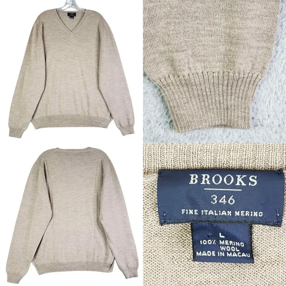 Brooks Brothers Sweater 346 Men’s Large L Beige Merino Wool Pullover Knit